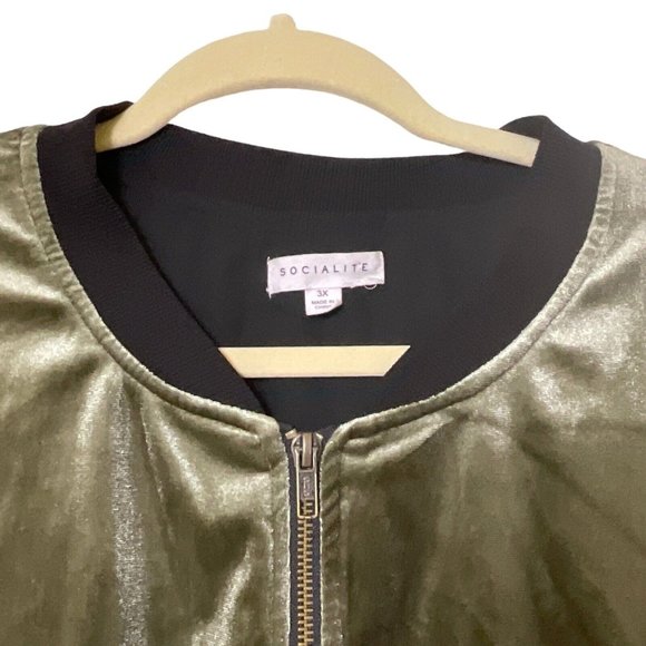 Socialite Jacket Olive Green Velvet Jacket‎ Women’s Size 3X Plus Full Zip - Picture 3 of 11
